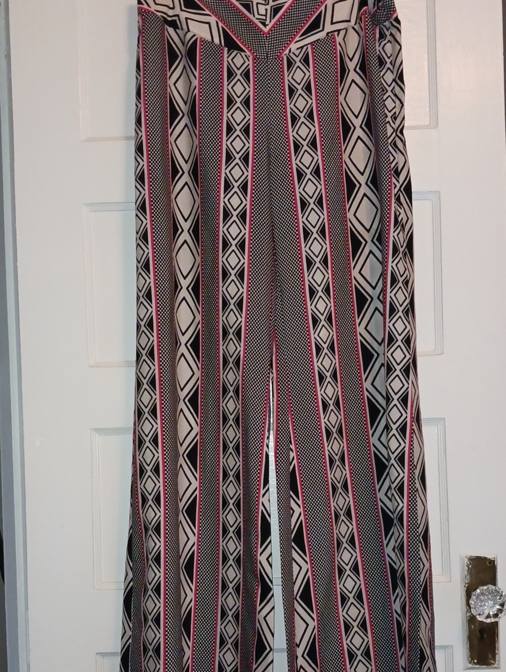 Geometric Stripe Wide Led Pant in Black, White & Pink
